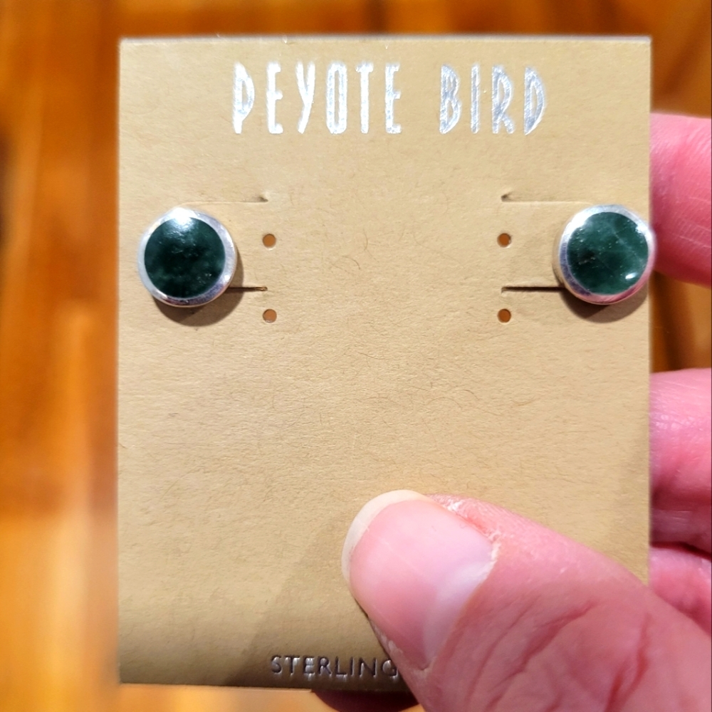 Peyote Bird sterling silver Malachite earrings